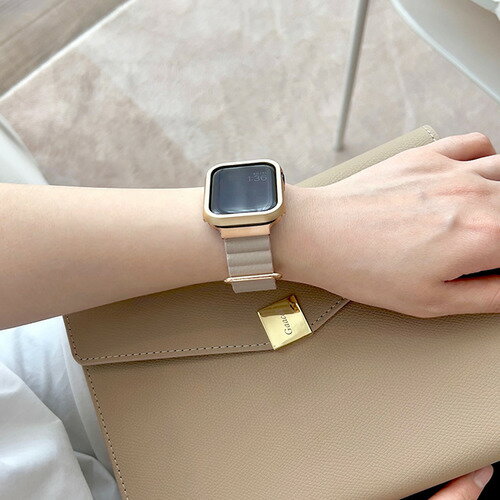 GAACAL W00186BJA APPLE WATCH 1-10／SE1-2 38／40／41／42（10のみ）MM マグネット式PUレザーバンド ベージュ