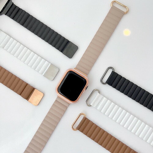 GAACAL W00186BJA APPLE WATCH 1-10／SE1-2 38／40／41／42（10のみ）MM マグネット式PUレザーバンド ベージュ