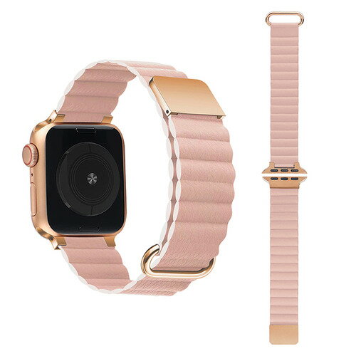GAACAL W00186PA APPLE WATCH 1-10／SE1-2 38／40／41／42（10のみ）MM マグネット式PUレザーバンド ピンク
