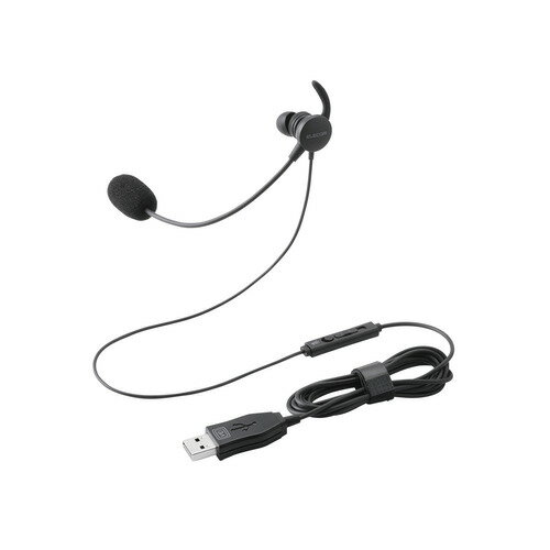 エレコム HS-EP21MUBK 片耳カナル型有線ヘッドセット USB 接続 マイク付き ミュート機能 Windows Mac対応 ブラック