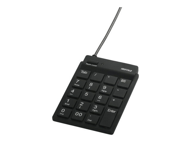 BSTKH08BK [BUFFALO バッファロー] スリムテンキーボード USB2.0ハブ(2ポート)/Tabキー付き ブラック