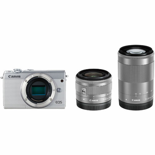 【納期約1〜2週間】【お一人様1台限り】Canon キヤノン　EOSM100WH-WZK　ミラーレス一眼カメラ　「EOS　M100」　ダブルズームキット　ホワイト EOSM100WZKWH