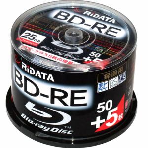 【納期約1〜2週間】RiDATA BDRE130PW2X50+5SPC 繰り返し録画用BD-RE ワイドプリントレーベルディスク 1〜2倍速 25GB 50+5枚スピンドルケース