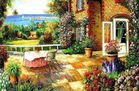 ジグソーパズル 1000ピース 　レンガ造りの家　　　　　　　　　　　　海外　外国　風景　町並み　花　..