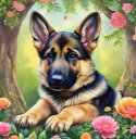 ダイヤモンドアート シェパードの子犬 モザイクアート 犬 花 動物 インテリア ギフト プレゼント キュート かわいい メルヘン