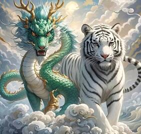 ダイヤモンドアート 龍虎　　　　　　　　　　　　モザイクアート　ホワイトタイガー　ドラゴン　竜　スタイリッシュ　動物　幻獣　ファンタジー　縁起物　和風　ギフト　プレゼント