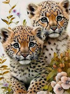 ダイヤモンドアート チーターの子供たち　　　　　　　　　　　　　モザイクアート　動物　猛獣　スタイリッシュ　キュート　かわいい　インテリア　ギフト　プレゼント