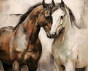 オイルペインティング 油絵セット 2頭の馬 水彩画 ウマ 白馬 ホース おしゃれ スタイリッシュ 動物 スタートキット インテリア ギフ...