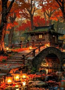 ダイヤモンドアート　紅葉　　　　　　　　　　　　モザイクアート　日本　風景　秋　庭園　和風　インテリア　ギフト　プレゼント　ディスプレイ