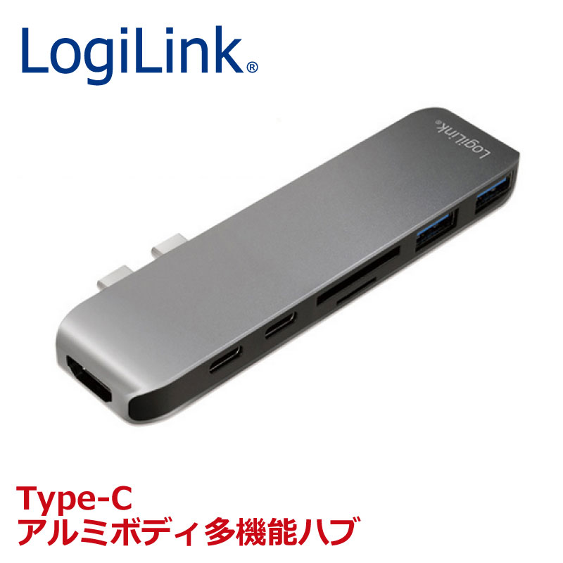 LogiLink Type-C アルミボディ多機能ハブ USB3.0/SD/Micro SD/Thunderbolt3/4K HDMI Macbook Pro13/15インチ用 100W PD対応(シルバー) LG-UA0302