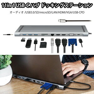 USB-C ハブ 11in1 USB Type-C ハブ USB3.0 SD LAN HDMI VGA PD100W 4K マルチハブ ドッキングステーション 変換 アダプタ Mac Book iPad pro 対応 UA0373