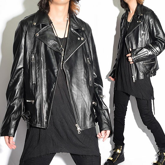 ライダースジャケット メンズ 本革 レザー Wライダースジャケット メンズファッション Leon系 本皮 レオン系 レザージャケット ファッション 送料無料 インポート V系 個性的 細身 タイト 衣装 2017 秋 冬 新作 30代 40代 ストリート系 ファッション 衣装 ブラック 黒