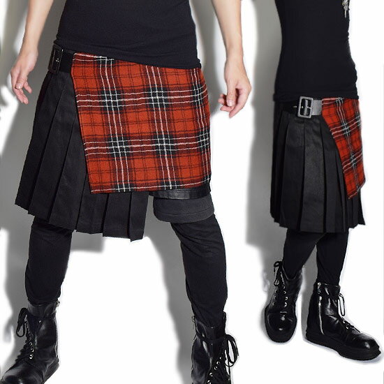 スカート メンズスカート 巻きスカート メンズファッション チェック レッドチェック レッド 赤 黒 バイカラースカート Allegro アレグロ オリジナル ブランド 個性的 V系 ヴィジュアル系 お兄系 サロン系 B系 ホスト モード系ファッション 衣装 地雷系 ファッション