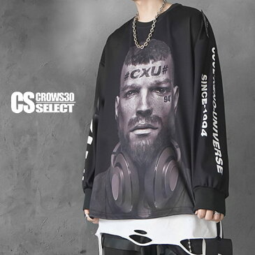 ロングTシャツ メンズ フェイスプリント ビッグプリント メッセージ ビッグロゴ オーバーサイズ ロンT 大きいサイズ インポート 個性的 V系 ヴィジュアル系 ストリート系 韓国 トップス 衣装 送料無料 秋 冬 新作 お兄系 ストリートファッション ブラック 黒