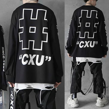 ロングTシャツ メンズ フェイスプリント ビッグプリント メッセージ ビッグロゴ オーバーサイズ ロンT 大きいサイズ インポート 個性的 V系 ヴィジュアル系 ストリート系 韓国 トップス 衣装 送料無料 秋 冬 新作 お兄系 ストリートファッション ブラック 黒