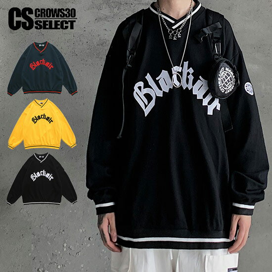ロンT メンズ ストリート系 ロングTシャツ トレーナー Vネック 刺繍 ビッグロゴ カットソー 大きいサイズ ストリートファッション オーバーサイズカットソー インポート 個性的 V系 ヴィジュアル系 韓国 トップス 衣装 2020 春 秋服 冬服 新作 黒 イエロー ネイビー