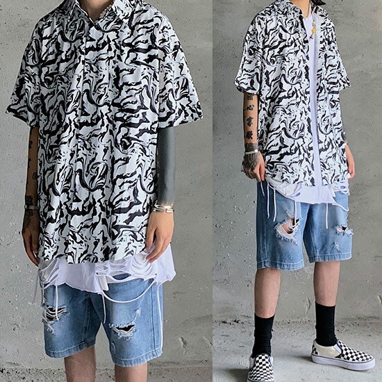 シャツ 秋 メンズ ストリート系 総柄シャツ ゼブラ柄 幾何学柄 オシャレ カジュアルシャツ オシャレ 送料無料 オーバーシルエットシャツ ヴィジュアル系 ビッグサイズシャツ 大きいサイズ ド派手 インポート 春 夏服 秋 冬 新作 個性的 V系 ヴィジュアル系 衣装 韓国