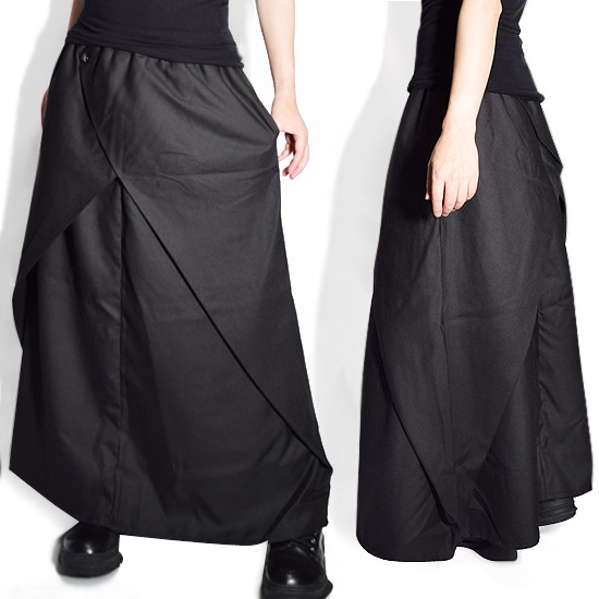 モード系 メンズ スカート ロングスカート メンズ ヴィジュアル系 スカート ロングスカート メンズ フラップスカート 巻きスカート ブラック 黒 Allegro 個性的 V系 ヴィジュアル系 お兄系 サロン系 モード系 ファッション ホスト 送料無料 2020 秋服 冬服 新作 衣装