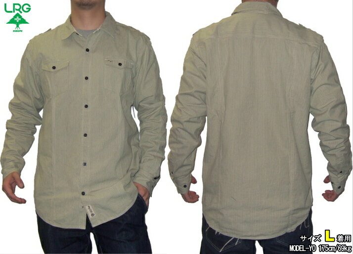 乐天商城 - 【LRG】 SO AMBITIOUS L/S WOVEN 【オリーブ】（エルアールジー）【BIGサイズ/3XL〜/38インチ〜】 長袖シャツ