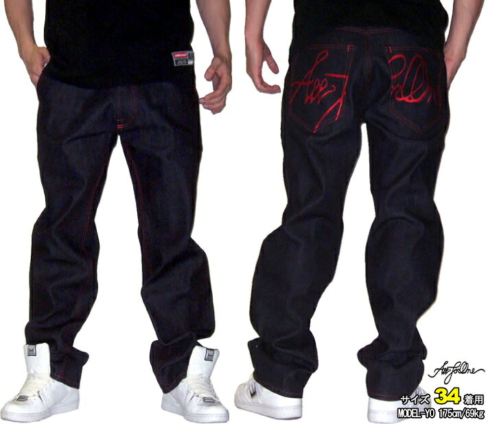 乐天商城 - AFO ROWDY STRAIGHT FIT JEANS インディゴ・レッド