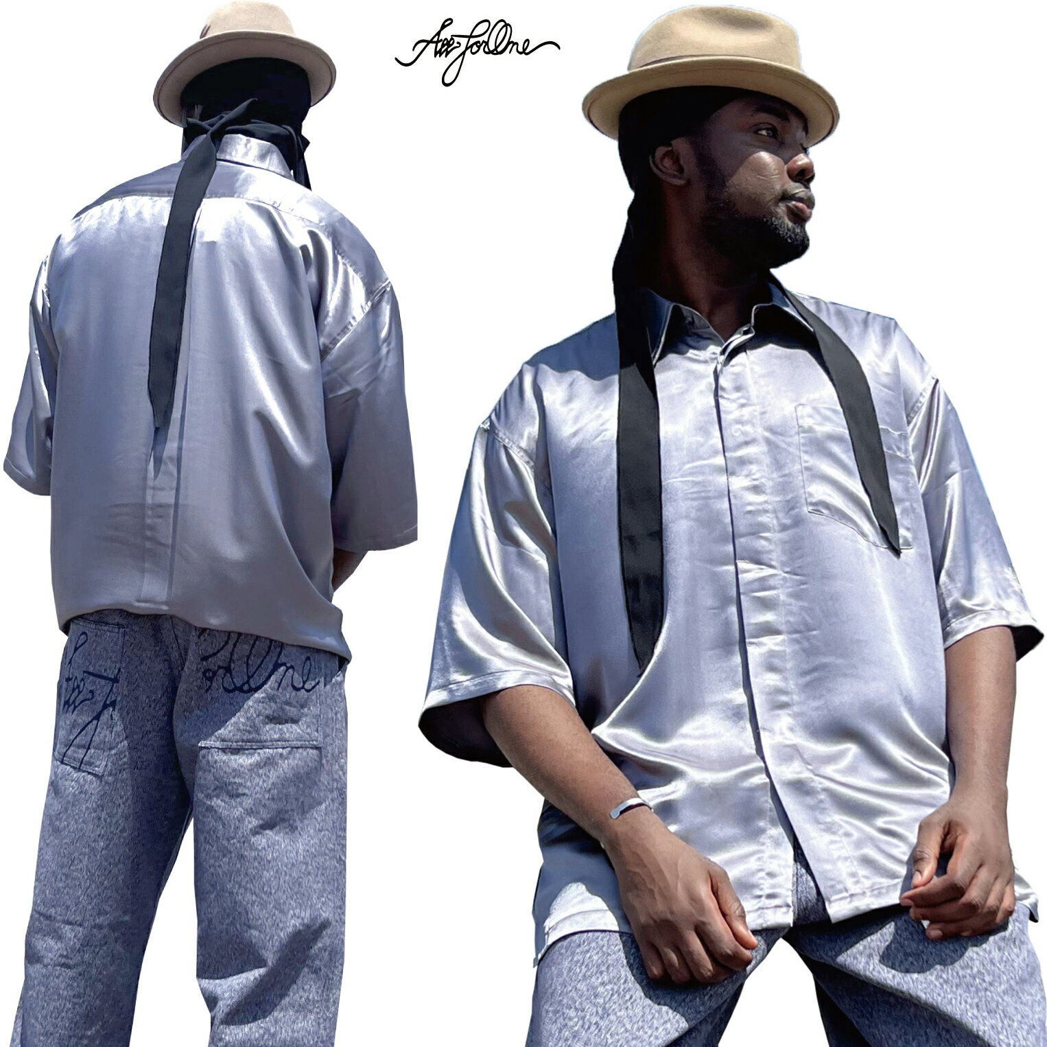 【AFO / UNISEX】SATIN SHIRTS【4 COLOR】（無地 サテンシャツ）半袖シャツ ダンスウェア ダンス衣装 ラグジュアリーシャツ