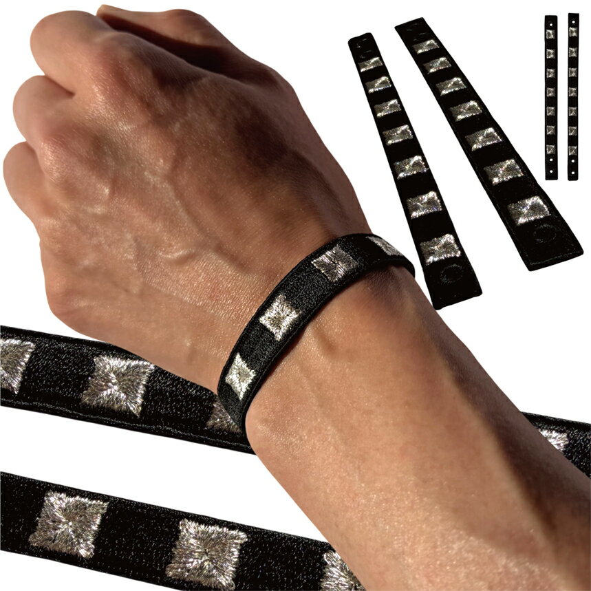 樂天商城 - 【AFO UNISEX】Square pyramid rivets STUDS BELT BRACELET EMB / スタッズ 鋲 ベルト 刺繍 ブレスレット【ゆうパケット配送対象商品】