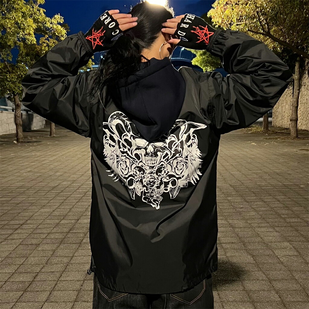 樂天商城 - 【AFO UNISEX】DEATH ANGEL NYLON COACH JACKET / デス エンジェル ナイロン コーチ ジャケット【BLACK】スカル どくろ 骸骨 バンドT バンT バンティー デスエンジェル デスメタル ハードコア 骸骨 スカル ドクロ HARDCORE SKULL