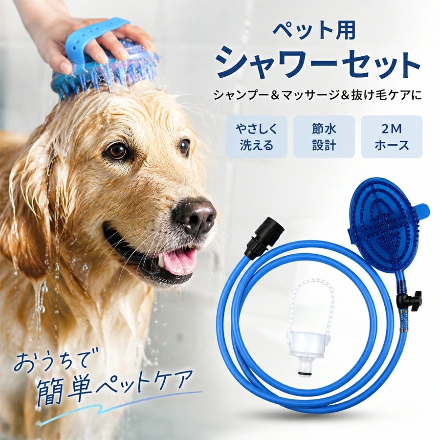 犬用シャワーヘッド ペットケアペット用 2Mホース ペット用シャンプーブラシ マッサージ 抜け毛除去 手元スイッチ 犬お風呂 猫お風呂シャンプーペットシャワー 節水 シャワー ヘッド コンパクト お風呂 犬用 小さいシャワー バスグッズ