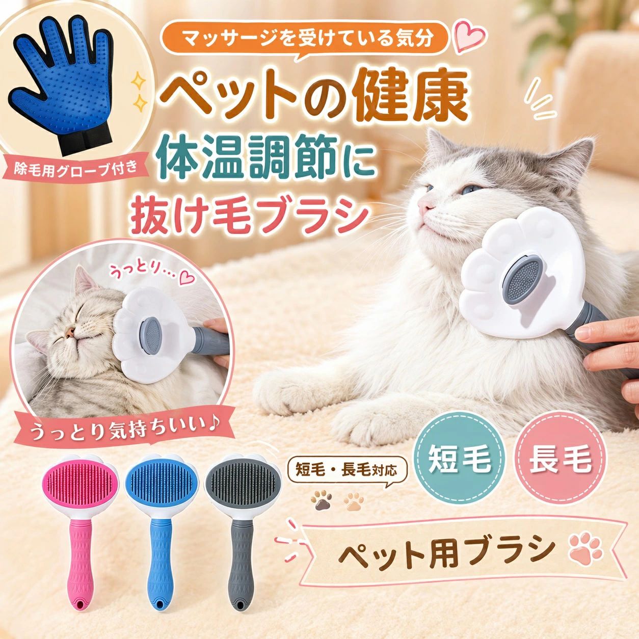 抜け毛ブラシ 猫 ブラシ 犬 ペット ペットブラシ 抜け毛取り 抜け毛除去 毛取り 毛玉 短毛 長毛抜け毛 お手入れ用品 グルーミング ブラッシング ペットブラシ ペットコーム 抜け毛コーム ペット用ブラシ マッサージ ダニ対策 肌を傷つけない 痛くブラシ コーム ペット 犬 猫