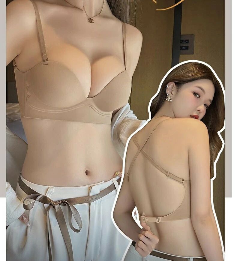 女性の夏のU字型背中開きランジェリー、小さなバストを強調し、よりふっくらとした見た目を作り出す ボリュームアップブラ レディース 盛れる ブラジャー 谷間 胸を大きく見せる バストアップ ノンワイヤー