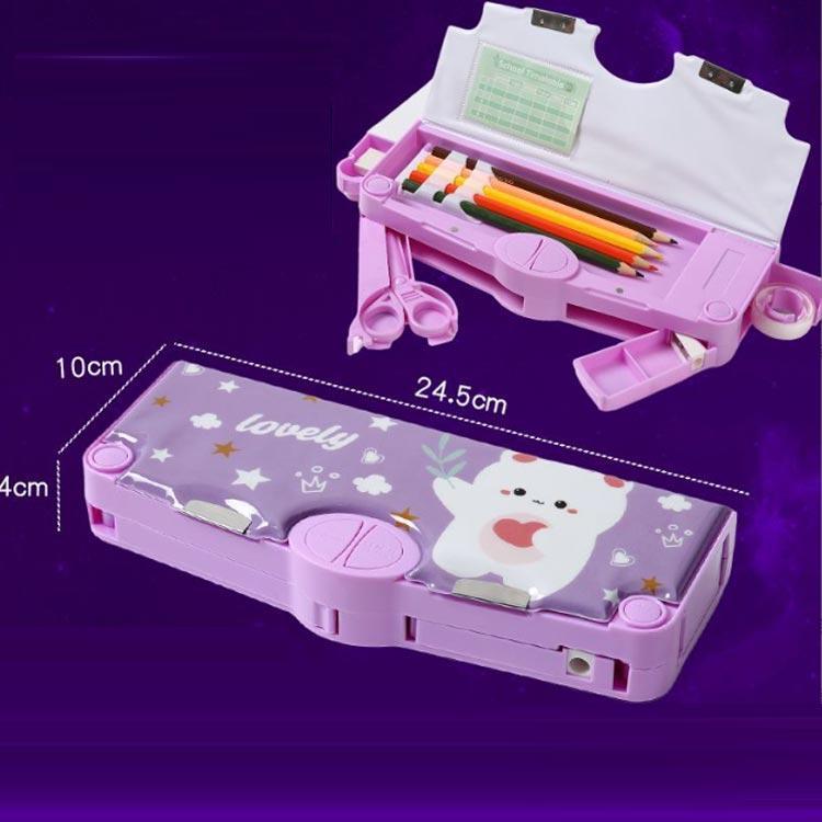 ンケース 筆箱 箱型 多機能筆箱 鉛筆削り付き ハサミ 消しゴム テープカッター ペンホルダー 筆入れ 時間割表 小物入れ 大容量 耐久 軽量 多機能 allforone-10004556 オールフォーワン サンプル画像3