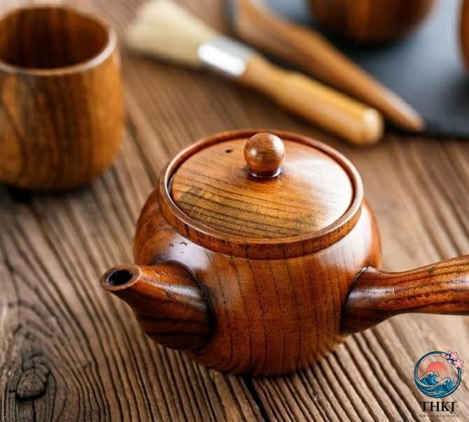 中国スタイル 伝統 自然 木製 ティーポット ロングハンドル ポータブル コーヒー ...