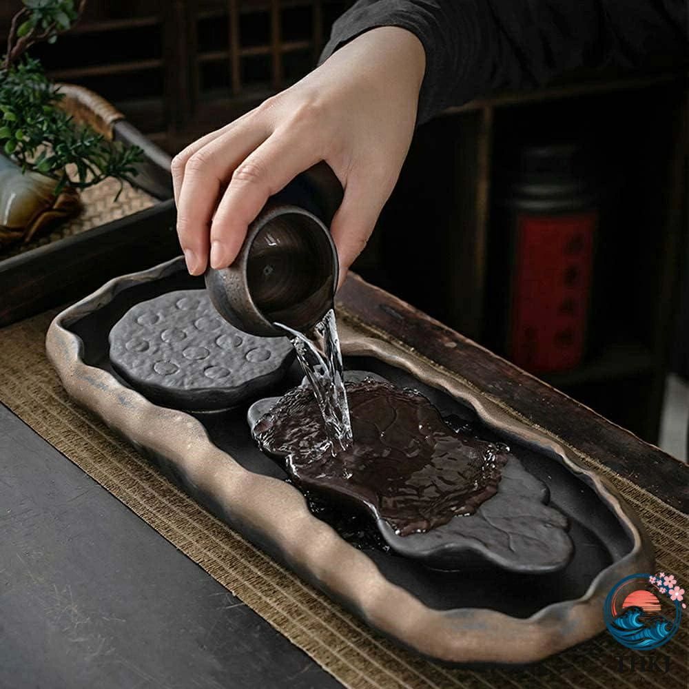 茶具 中国茶器 茶托 茶盤 茶台 茶道具 お茶 茶器 茶盆 セラミック製 貯水式 レトロ 茶こぼし 蓮デザイン 中国式 ティートレー 排水 茶道アクセサリー 水切り 茶盆 卓上置物 和室 部屋装飾