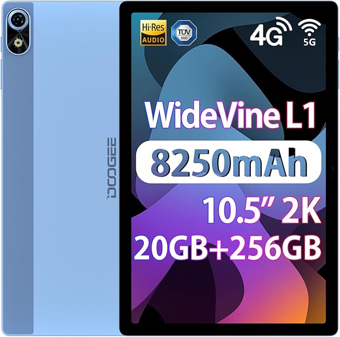 T10 Plus タブレット 10インチ Android タブレット 2K 1200*1920 、20GB RAM + 256GB ROM + 1TB 拡張可能ストレージ、4G LTE ネットワーク、SIM カード、8 コア CPU、18W PD 8250mAh バッテリー、 5G WiFi+WideVine L1+TUV低ブルーライト保護 BLUE ブル−