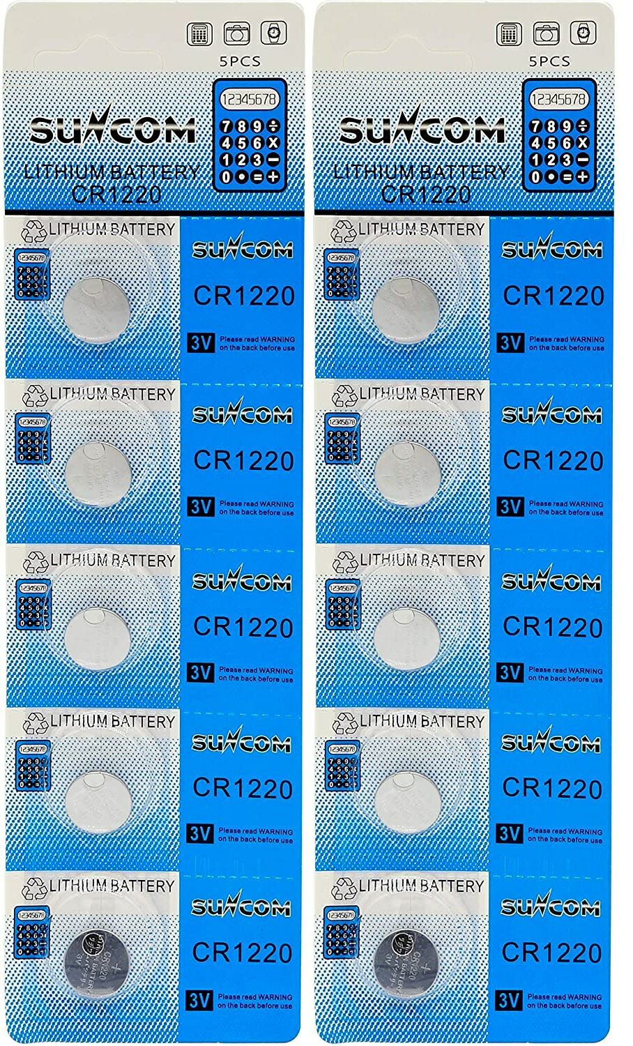 [ボタン電池] SUNCOM リチウム電池 3V CR1220 2シート10個 電卓や時計携帯ゲーム機・カード型リモコンなど様々な用途に 　（3220-10)Y