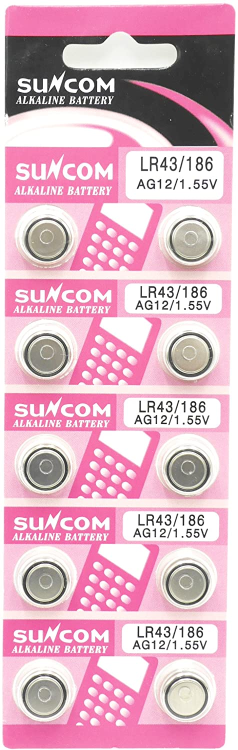  SUNCOM リチウム電池 LR43 1.55V 1シート LR43 ボタン電池 10個 (AG12相当品) 1.55V（at_3602-10)Y