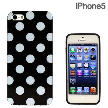 ★[定形外 送料込] iPhone5 iPhone5S かわいい シンプルなドット 水玉柄 TPU ジェリーケース 【ブラック＆ホワイト】(6018-06)