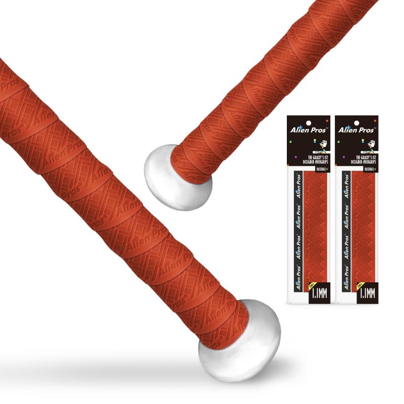 ALIEN PROS バットグリップテープ 野球用 1.1mm プレカットとプロ品質のバットテープ 壮大なホームランのためにバットを包む (2パック) 古い野球バットグリップの交換用(2パック赤褐色)