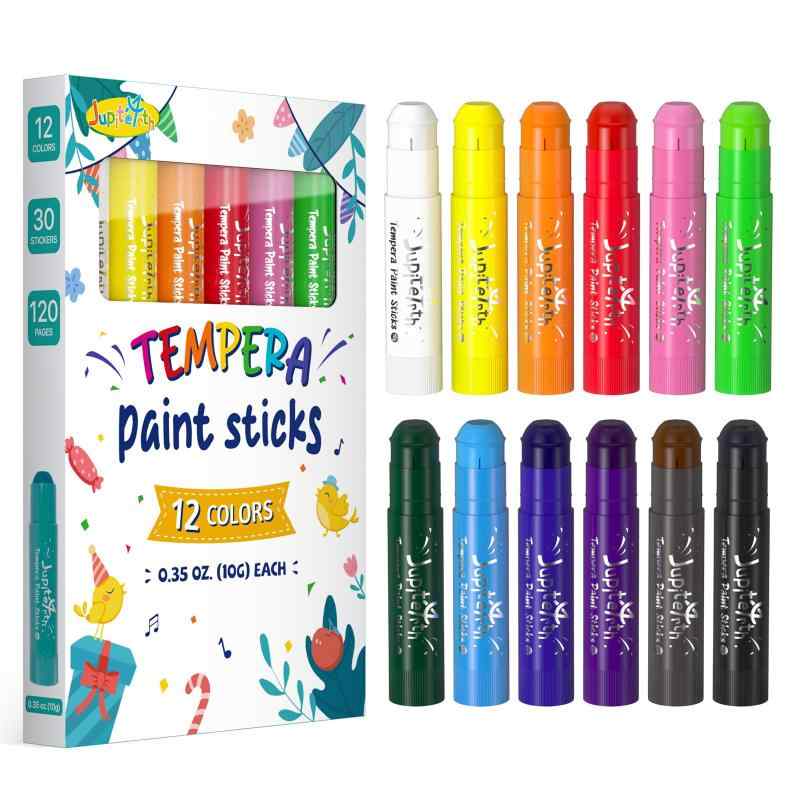 JUPITEARTH テンペラクレヨン 12色 パステルカラー テンペラペイントスティック 繰り出し式 持ちやすい 手汚れない 折れにくい 安全 無毒 水で落とせる 塗り絵 落書き お絵描き 絵の具 セット