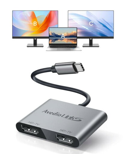 avedio links USB-C HDMI変換アダプタ 4K@60Hz HDMI分配器 拡張モード&複製モード対応 3画面 Type-C&HDMI2ポート デュアル4K@30Hz、USB C 3.0/3.1、Thunderbolt 3対応(U avedio links USB-C HDMI変換アダプタ 4K@60Hz HDMI分配器 拡張モード&複製モード対応 3画面 Type-C&HDMI2ポート デュアル4K@30Hz、USB C 3.0/3.1、Thunderbolt 3対応(U