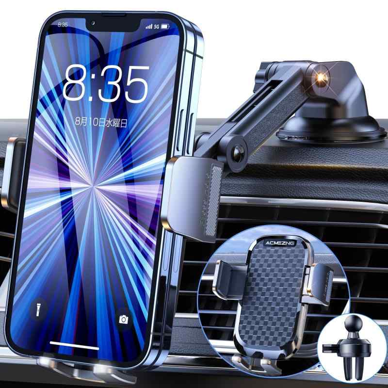 スマホホルダー 車 ACMEZING 車載ホルダー【業界改良3段クリップ式+3軸機械式伸縮アーム】 車 スマホス..