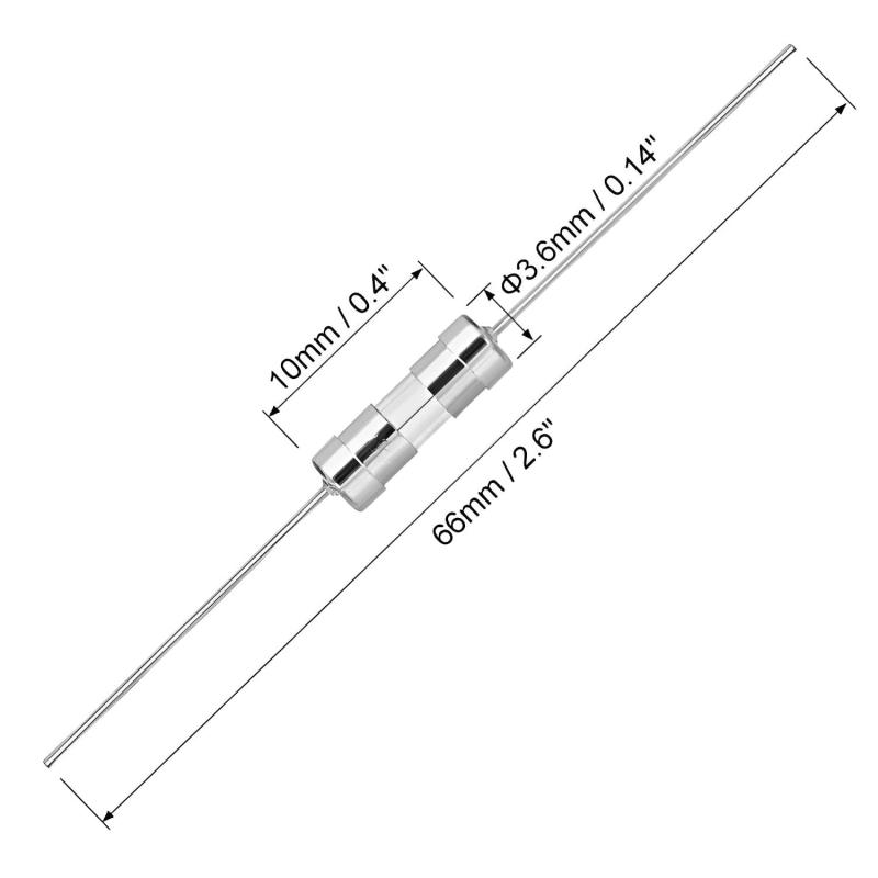 オールインストアの10個入 速断型 ガラスヒューズ 250V 2A リード付きヒューズ 3.6x10 mm アキシャルヒューズ アキシャルリード ラジアルリードタイプ ヒューズ｜アングル3