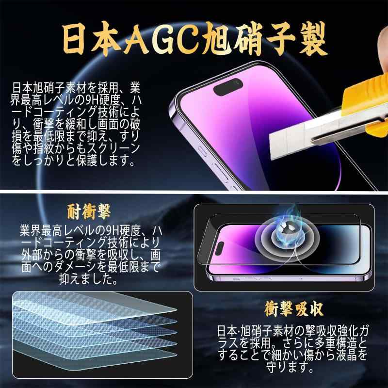 対応 iPhone 14 Pro 対応 ガラスフィルム iPhone 14Pro 液晶 保護 フィルム【旭硝子日本製 ガイド枠付き】硬度9H 耐衝撃 高透過率 撥水撥油 指紋防止 貼り付け簡単 アイフォン 14Pro フィルム【2枚セ