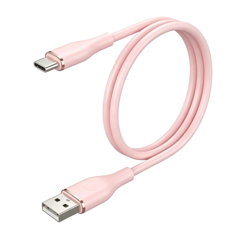 USB Type C ケーブル 1m SLEIJAOOE 柔らかいシリコン制  絡まない 断線防止 USB タイプC(Type-C)ケーブル スマートフォン・タブレット・ゲーム機等Type-C 機器対応 (ピンク)