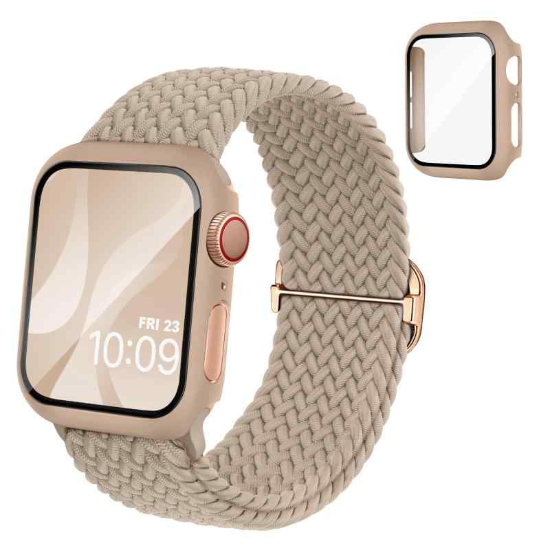 Rakuten - コンパチブル Apple Watchと互換性のあるバンド 編みナイロン製 アップルウォッチ用バンド 保護カバー付き アップルウォッチ向けのスポーツベルト 互換用のApple Watch Bandとケース 一体型 耐衝
