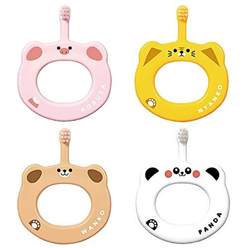 Ci ベビー 歯ブラシ S(やわらかめ) 動物柄 リング 4本セット (ブタ、パンダ、ネコ、イヌ)