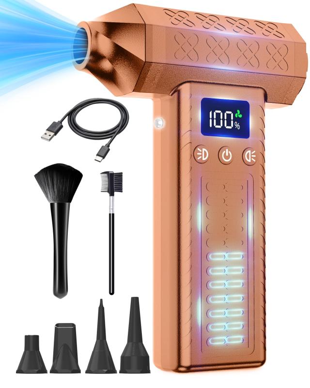 FOXKING 最強風力120m/s 洗車 ブロワー 最強 300000rpm電動エアダスター 小型ミニブロワー (3段風量調整· 8000mAh· 200分連続作業可) 充電式ブロアー 2個LEDライト付き 274g軽量 コードレス LCD数字ディ