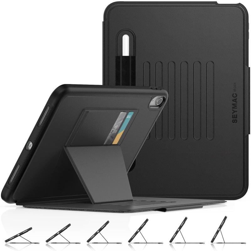 SEYMAC stock iPad(A16) 第11世代11インチ/第10世代10.9インチ専用耐衝撃ケース，ブラック対応機種：本品は2025年 11インチiPad（A16)及び2022年 10.9インチiPad第十世代の専用デザインケースです。モデル番号： A3354/A3355/A3356/A2696/A2757/A2777だけに適用されるため、ご購入前に必ずご確認ください。ご注意：iPad Air及びiPad Proには適用されません横置き六段階角度調節可能：iPad（A16)/第10世代を自由なスタンド調節でタイピングや画面の操作をする時スムーズに操作ができ、お好みの角度で動画視聴やゲームを楽しむことができます。楽な姿勢で快適に絵を描きたい方にもおすすめです強磁力：強力なマグネットが内蔵され、冷蔵庫などの金属面にしっかりと付けられ、ハンズフリーで楽しめます。全体保護ケースは傷、落下や衝撃からiPad第十一世代/第十世代を守ってくれますオートスリープ機能：カバーの開け閉めで画面の電源をON/OFFできるオートスリープ機能は都度スリープボタンを押す必要がなく、使用後はカバーを閉じるだけで便利です。 2025年 11インチiPad(A16)の電池寿命を伸ばし、充電の消費を抑えることが可能ですペン収納・カード収納・優れた操作性：ペンやカードの紛失を防ぐペン収納・カード収納付き、対応機種の2022年 10.9インチiPad第十世代ピッタリサイズに設計され、各ボタンの操作、充電などの機能はケースをつけたままスムーズに操作できます。