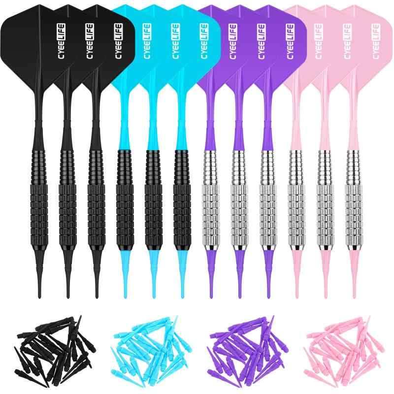 CyeeLife 12本入り 14g ソフトチップダーツセッ+40個ティップ,入門級家庭用ダーツ