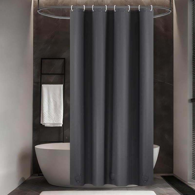AooHome シャワーカーテン ダークグレー 100%防水 PEVA 保温 防寒 防カビ加工 180cm丈 120cm幅 バスカーテン ユニットバス 浴室 北欧 清潔 フック付き 取付簡単 2